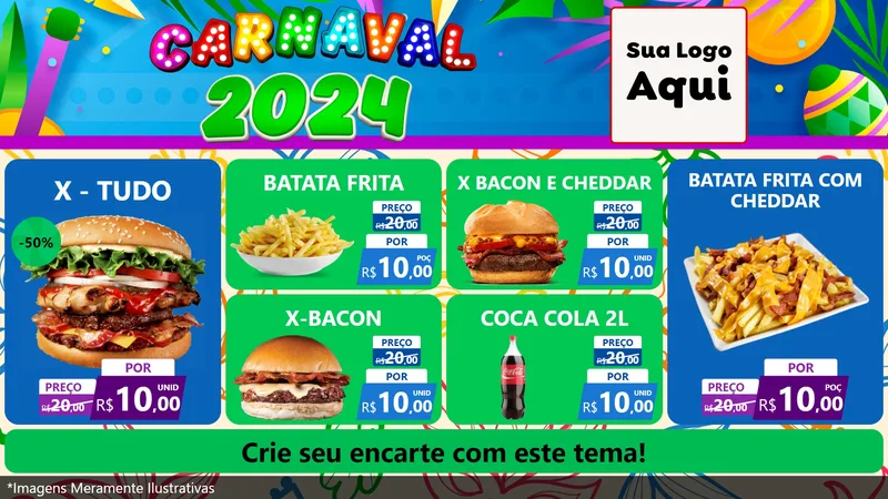 Modelo de TV para TV Horizontal com o tema Carnaval 2027 para Hamburgueria
