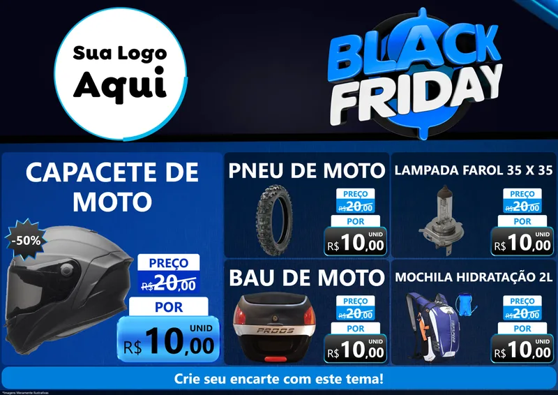 Modelo de Encarte para Encarte A4 Horizontal com o tema Black Friday para Moto peças