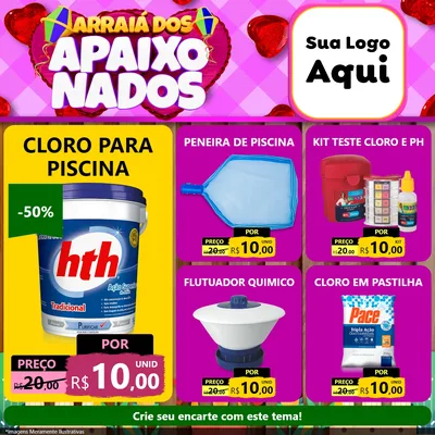 Modelo de Rede Social para Feed Facebook com o tema Arraiá dos Apaixonados para Produtos para Piscina