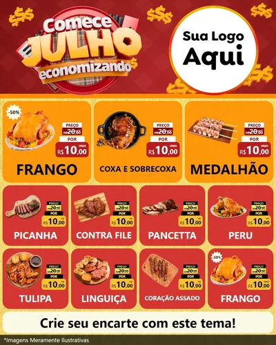 Modelo de Rede Social para Feed Instagram com o tema Comece Julho Economizando para Assados