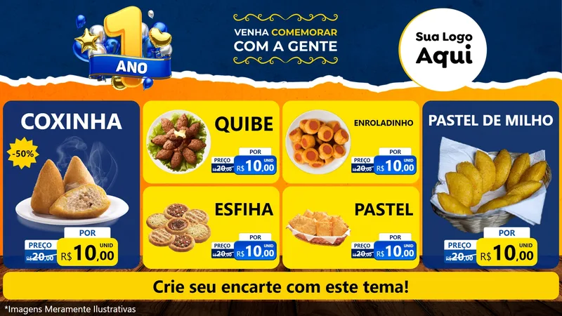 Modelo de TV para TV Horizontal com o tema Um Ano de Aniversário para Salgadaria