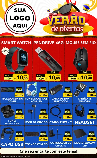 Modelo de Encarte para Encarte Grande com o tema Super Verão de Ofertas para Informática