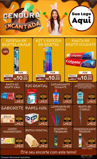 Modelo de Encarte para Encarte Grande com o tema Cenoura Encantada - Páscoa para Higiene Pessoal
