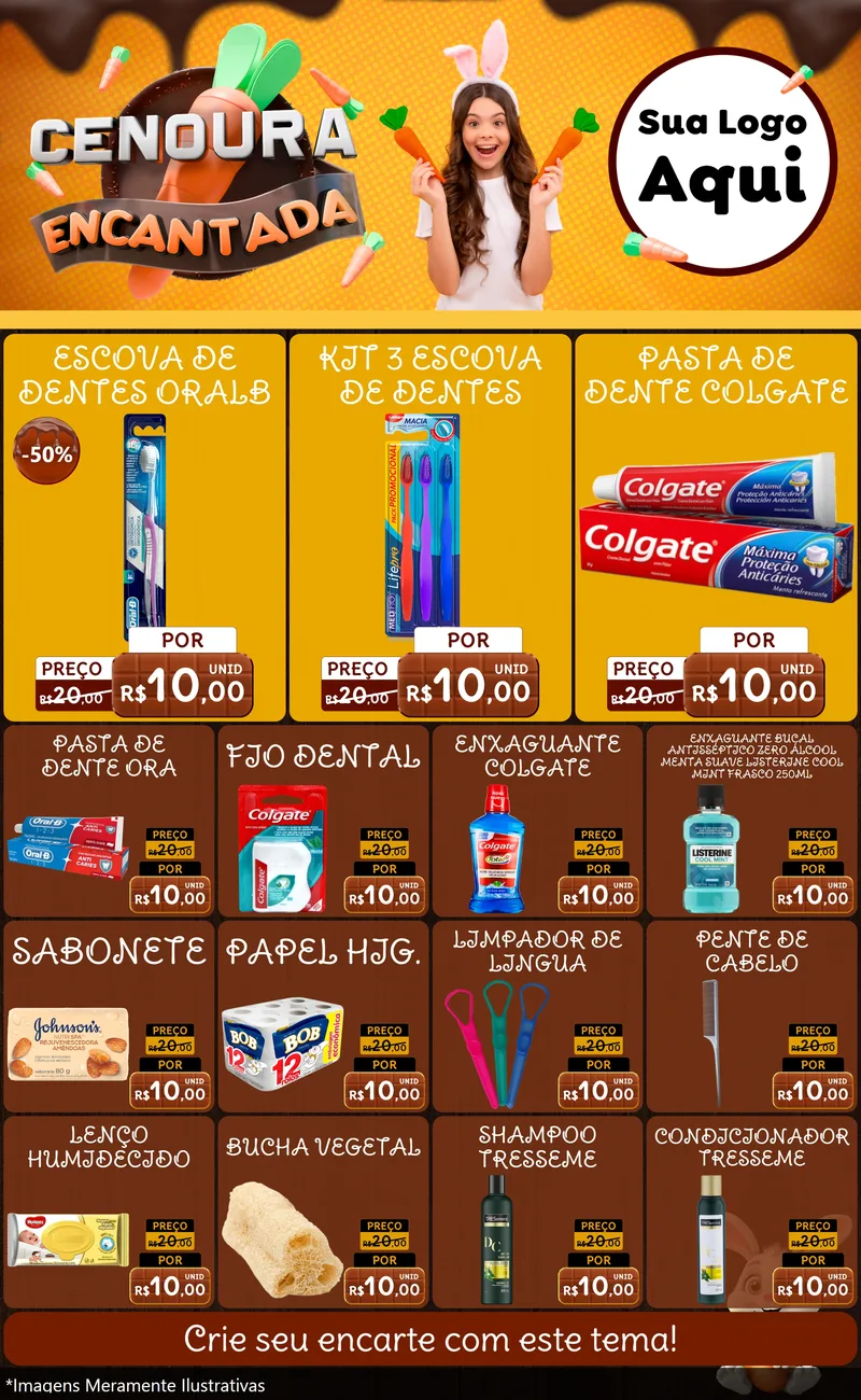 Modelo de Encarte para Encarte Grande com o tema Cenoura Encantada - Páscoa para Higiene Pessoal