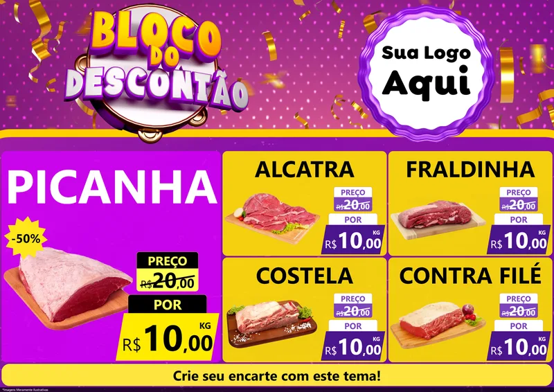 Modelo de Encarte para Encarte A4 Horizontal com o tema Bloco do Descontão para Açougue