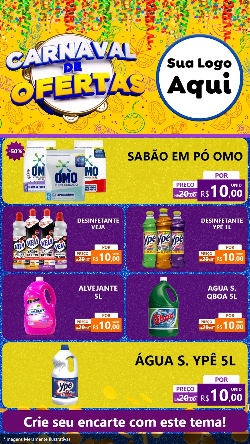 Modelo de TV para TV Vertical com o tema Carnaval de Ofertas para Produtos de Limpeza