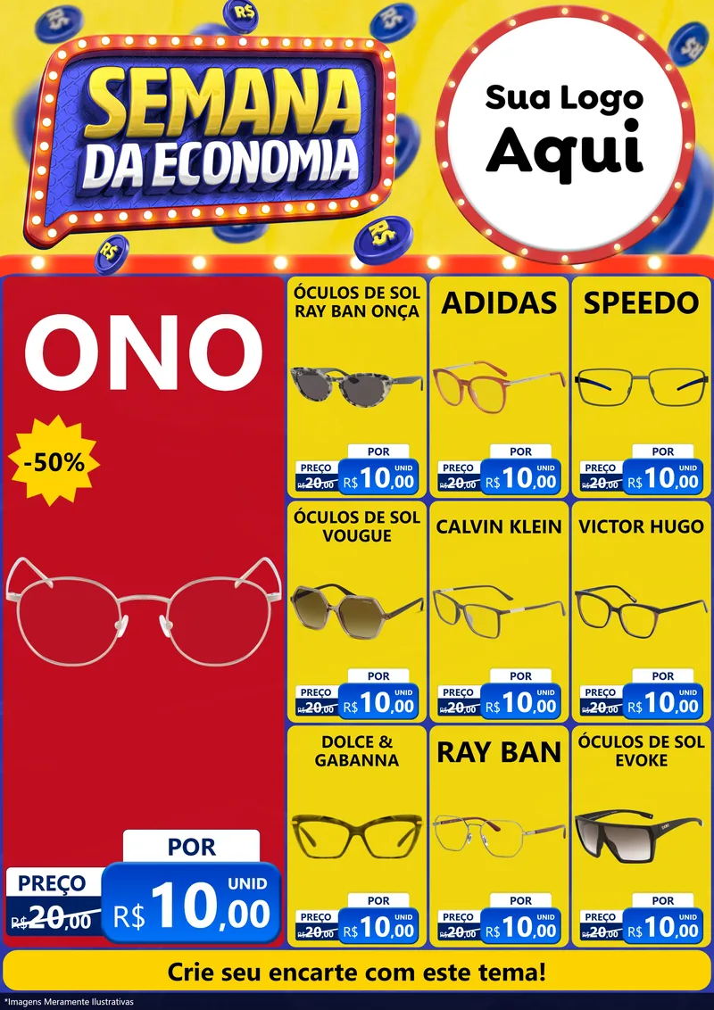 Modelo de Encarte para Encarte A4 Vertical com o tema Semana da Economia para Óticas