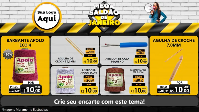 Modelo de TV para TV Horizontal com o tema Mega Saldão de Janeiro para Armarinho e Aviamentos