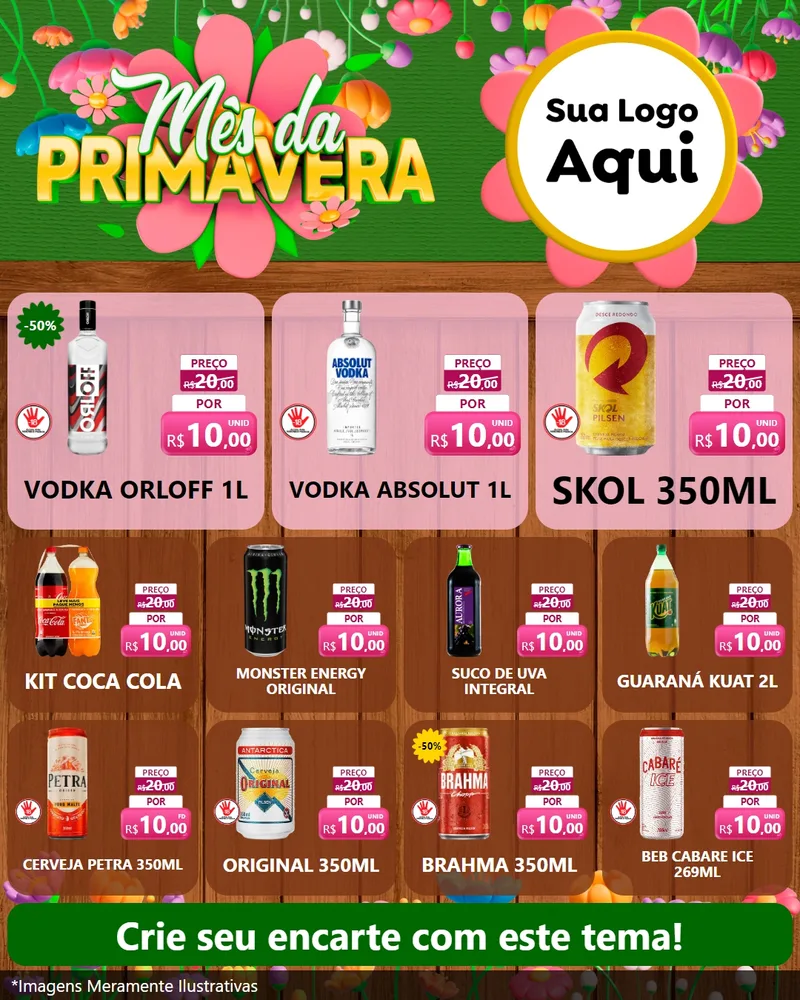 Modelo de Rede Social para Feed Instagram com o tema Mês da Primavera para Distribuidora de bebidas
