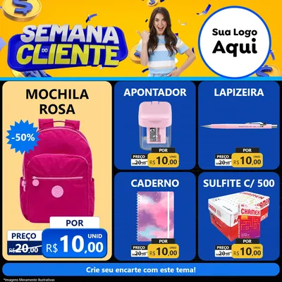 Modelo de Rede Social para Feed Facebook com o tema Semana do Cliente para Papelaria