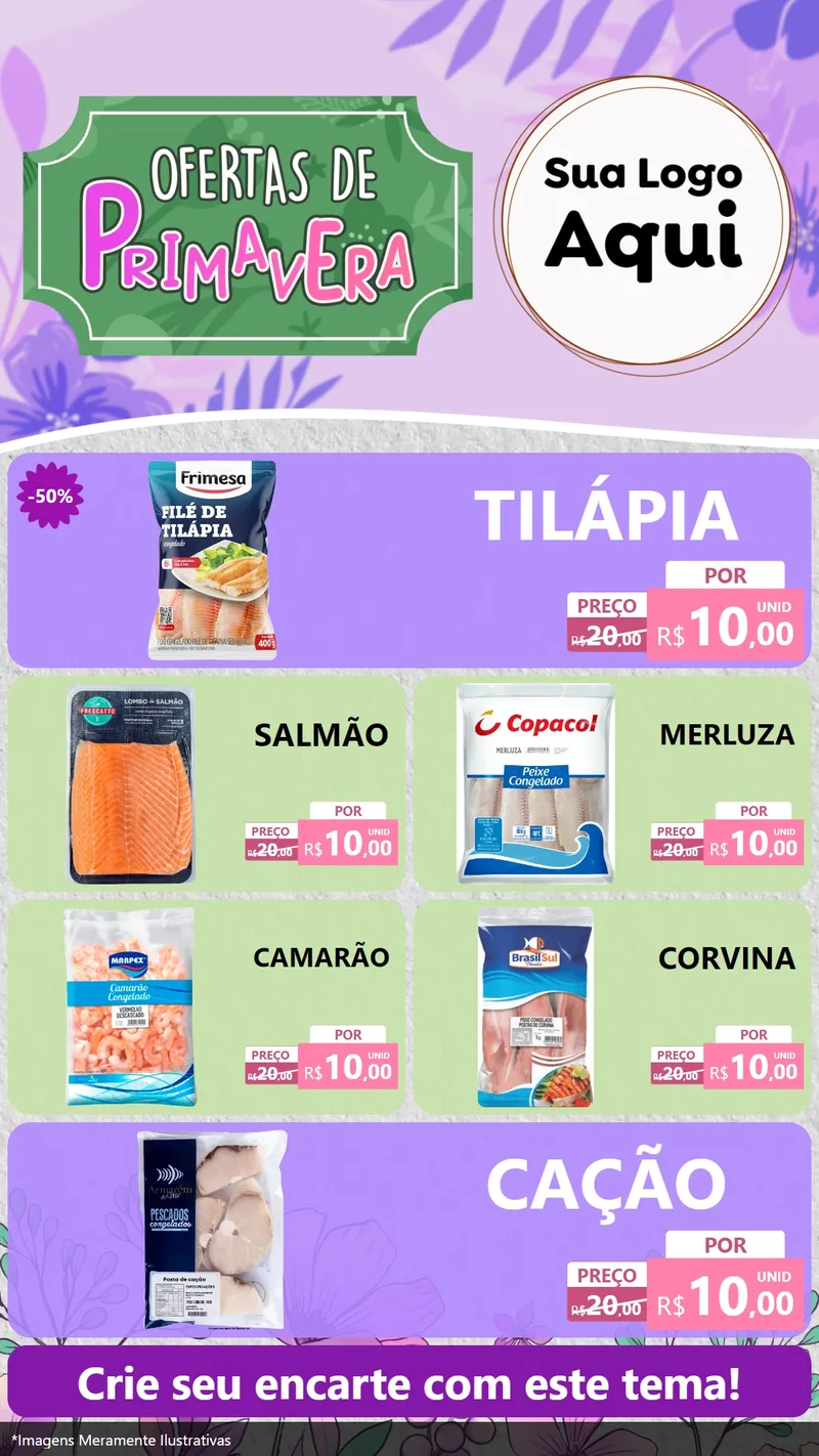 Modelo de TV para TV Vertical com o tema Ofertas de Primavera para Peixaria