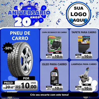 Modelo de Rede Social para Feed Facebook com o tema Promoção de Aniversário - 20 Anos para Auto peças