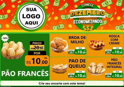 Modelo de Encarte para Encarte A4 Horizontal com o tema Comece Dezembro Economizando para Padaria