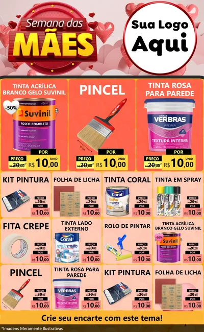 Modelo de Encarte para Encarte Grande com o tema Semana das Mães para Tintas e Ferramentas