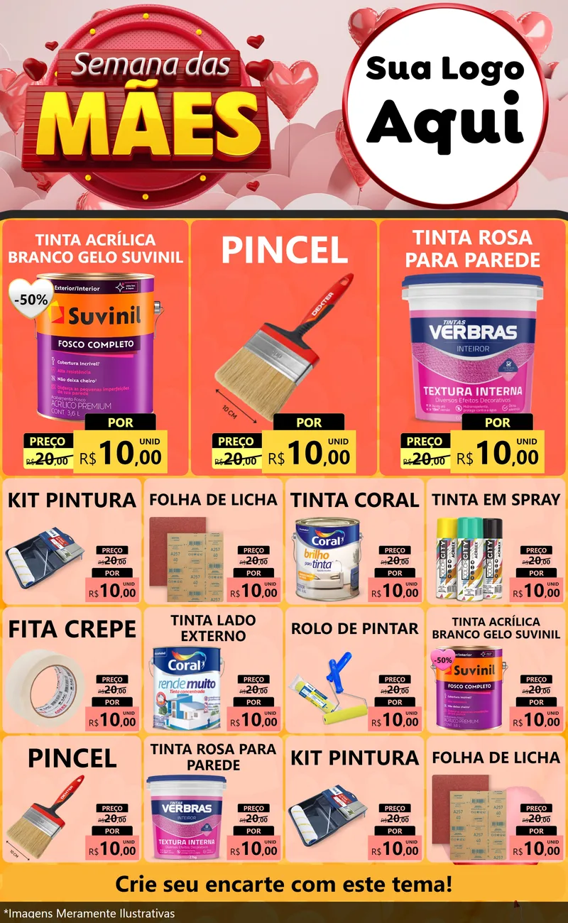 Modelo de Encarte para Encarte Grande com o tema Semana das Mães para Tintas e Ferramentas
