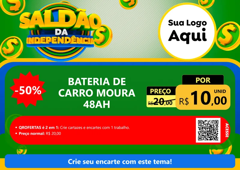 Modelo de Cartaz para Cartaz A4 Horizontal com o tema Saldão da Indepêndencia para Baterias Elétricas
