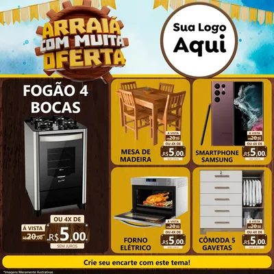 Modelo de Rede Social para Feed Facebook com o tema Ofertas de São João - Junina para Móveis e Eletro