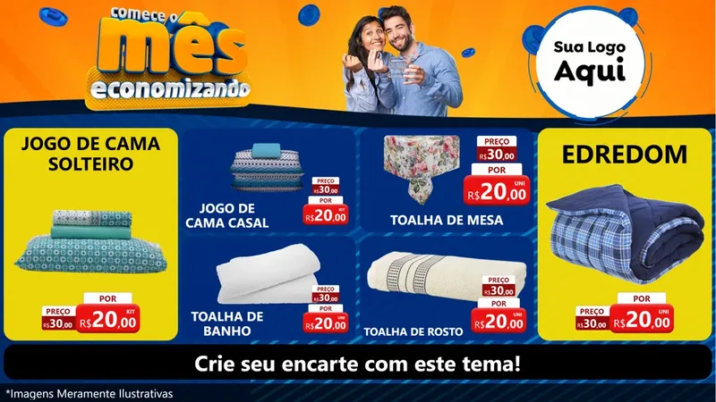 Modelo de TV para TV Horizontal com o tema Comece O Mês Economizando para Cama, Mesa e Banho