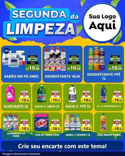 Modelo de Rede Social para Feed Instagram com o tema Segunda da Limpeza para Produtos de Limpeza