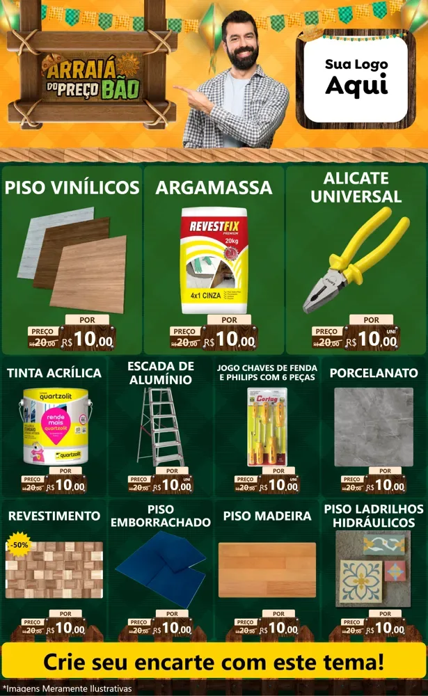 Modelo de Encarte para Encarte Grande com o tema Arraiá do preço bão para Material para Construção