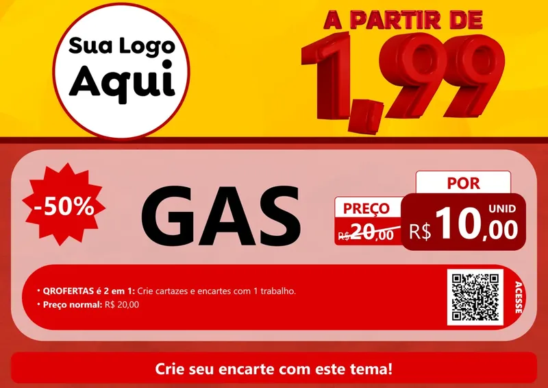 Modelo de Cartaz para Cartaz A4 Horizontal com o tema A Partir de Um e Noventa e Nove - 1,99 para Água e gás