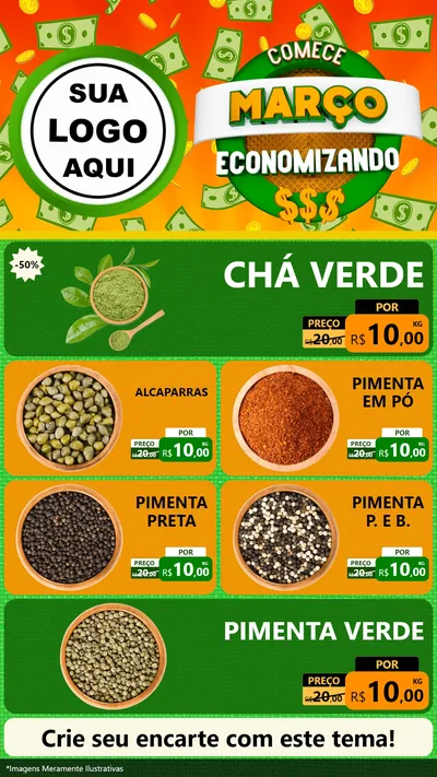 Modelo de TV para TV Vertical com o tema Comece Março Economizando para Produtos Naturais