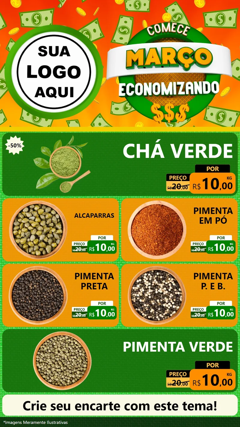 Modelo de TV para TV Vertical com o tema Comece Março Economizando para Produtos Naturais