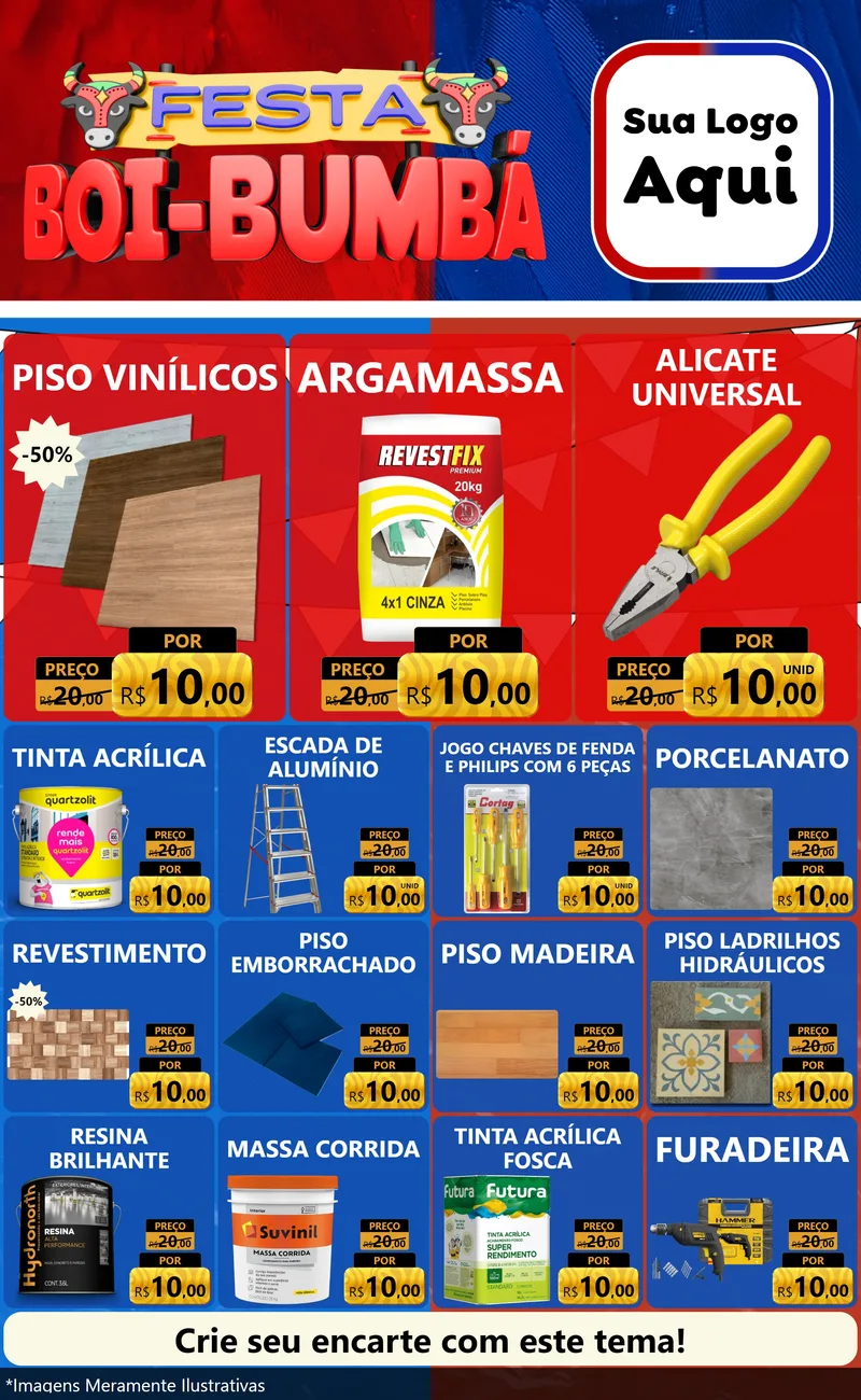 Modelo de Encarte para Encarte Grande com o tema Festa Boi Bumbá para Material para Construção