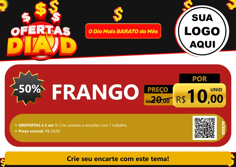 Modelo de Cartaz para Cartaz A4 Horizontal com o tema Ofertas Dia D para Assados