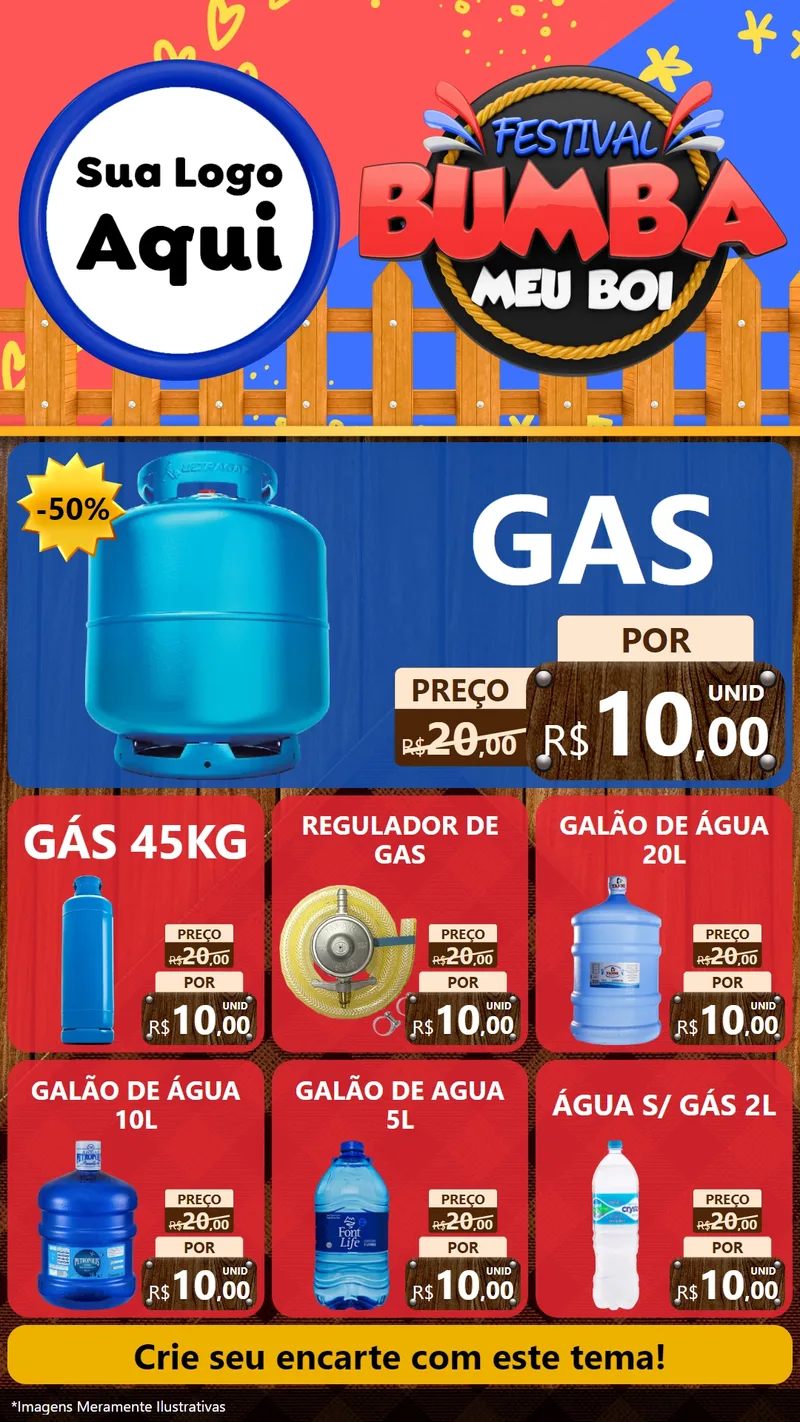 Modelo de Rede Social para Stories com o tema Festival Bumba Meu Boi para Água e gás