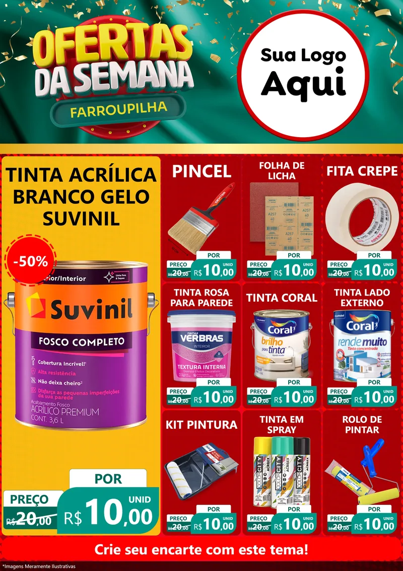 Modelo de Encarte para Encarte A4 Vertical com o tema Ofertas da Semana Farroupilha para Tintas e Ferramentas