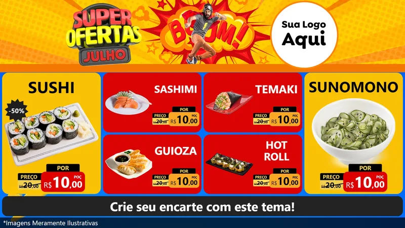 Modelo de TV para TV Horizontal com o tema Super Ofertas Julho para Comida japonesa