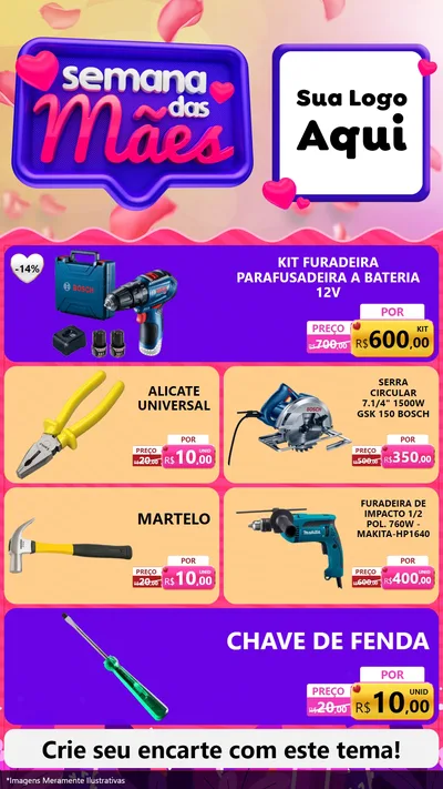 Modelo de TV para TV Vertical com o tema Semana das Mães para Maquinas e Ferramentas