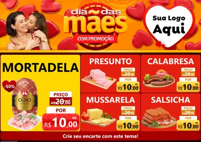 Modelo de Encarte para Encarte A4 Horizontal com o tema Dia das Mães com Promoção para Frios e Laticínios