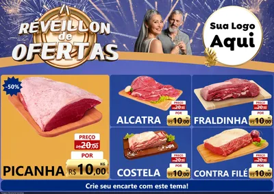 Modelo de Encarte para Encarte A4 Horizontal com o tema Réveillon de Ofertas para Açougue