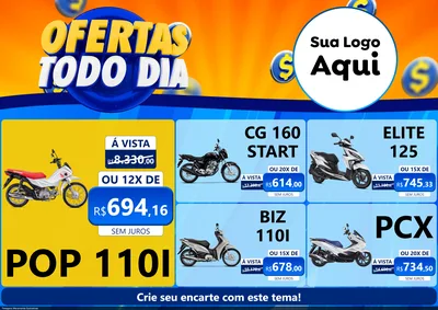 Modelo de Encarte para Encarte A4 Horizontal com o tema Ofertas Todo Dia para Concessionaria de Motos