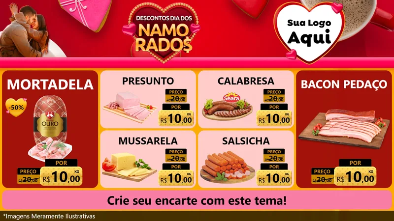 Modelo de TV para TV Horizontal com o tema Descontos Dia dos Namorados para Frios e Laticínios