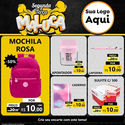 Modelo de Rede Social para Feed Facebook com o tema Segunda e Terça Maluca para Papelaria