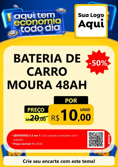 Modelo de Cartaz para Cartaz A4 Vertical com o tema Aqui Tem Economia Todo Dia para Baterias Elétricas