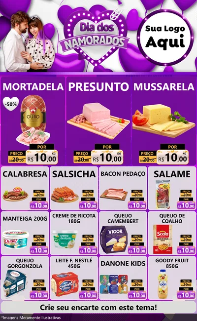 Modelo de Encarte para Encarte Grande com o tema Dia dos Namorados para Frios e Laticínios
