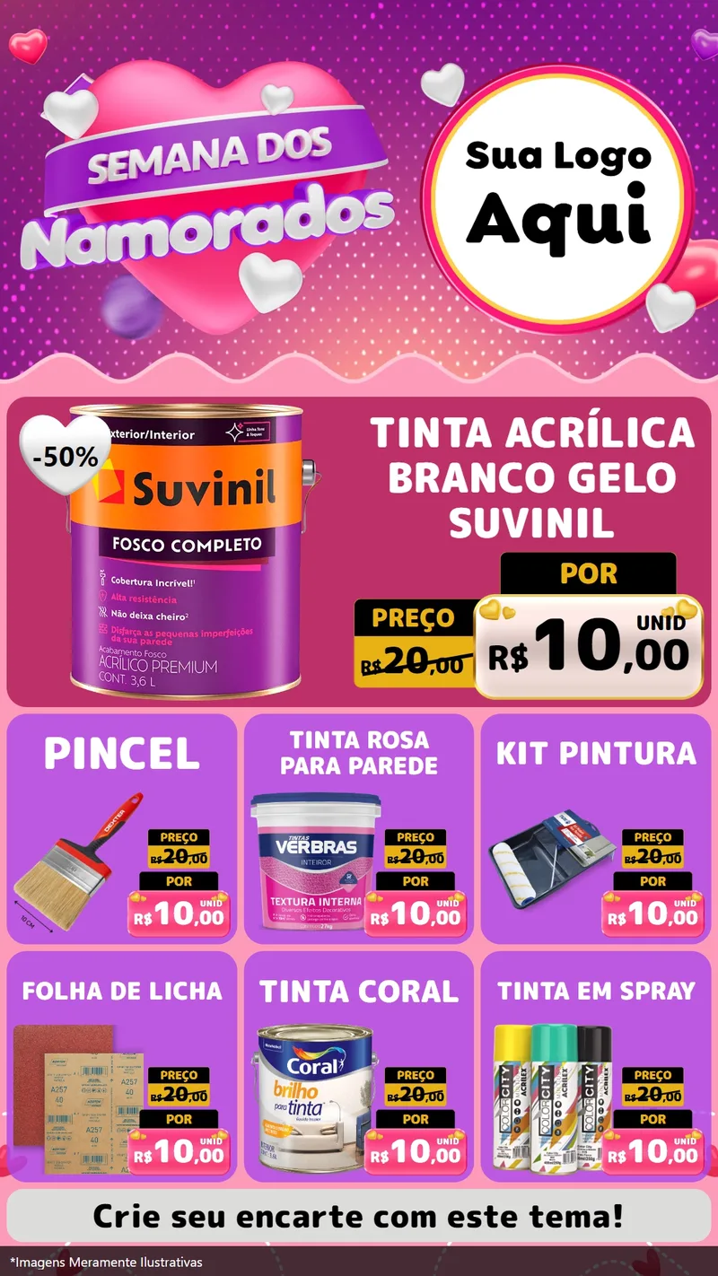 Modelo de Rede Social para Stories com o tema Semana dos Namorados para Tintas e Ferramentas