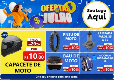 Modelo de Encarte para Encarte A4 Horizontal com o tema Ofertas de Julho para Moto peças