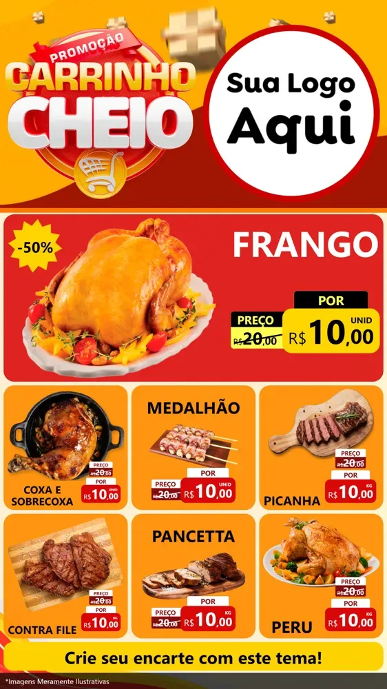 Modelo de Rede Social para Stories com o tema Promoção carrinho cheio para Assados