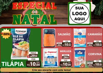 Modelo de Encarte para Encarte A4 Horizontal com o tema Especial de Natal para Peixaria