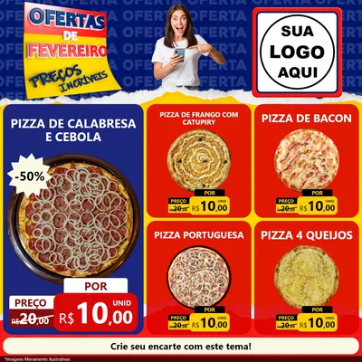 Modelo de Rede Social para Feed Facebook com o tema Ofertas de Fevereiro - Preços Incríveis para Pizzaria