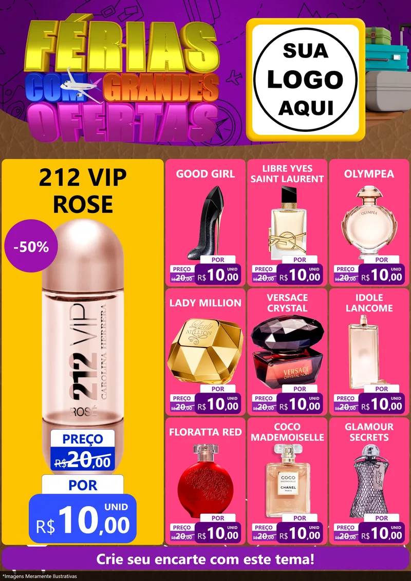 Modelo de Encarte para Encarte A4 Vertical com o tema Férias com Grandes Ofertas para Perfumes