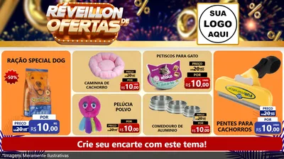 Modelo de TV para TV Horizontal com o tema Réveillon de Ofertas para Pet Shop