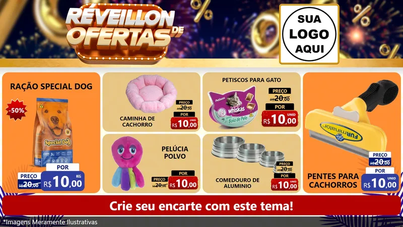 Modelo de TV para TV Horizontal com o tema Réveillon de Ofertas para Pet Shop