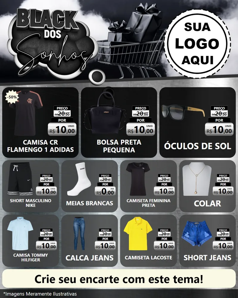 Modelo de Rede Social para Feed Instagram com o tema Black dos Sonhos para Roupas e acessórios