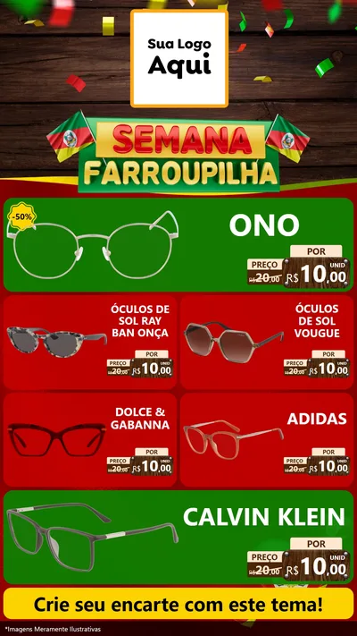 Modelo de TV para TV Vertical com o tema Semana Farroupilha para Óticas